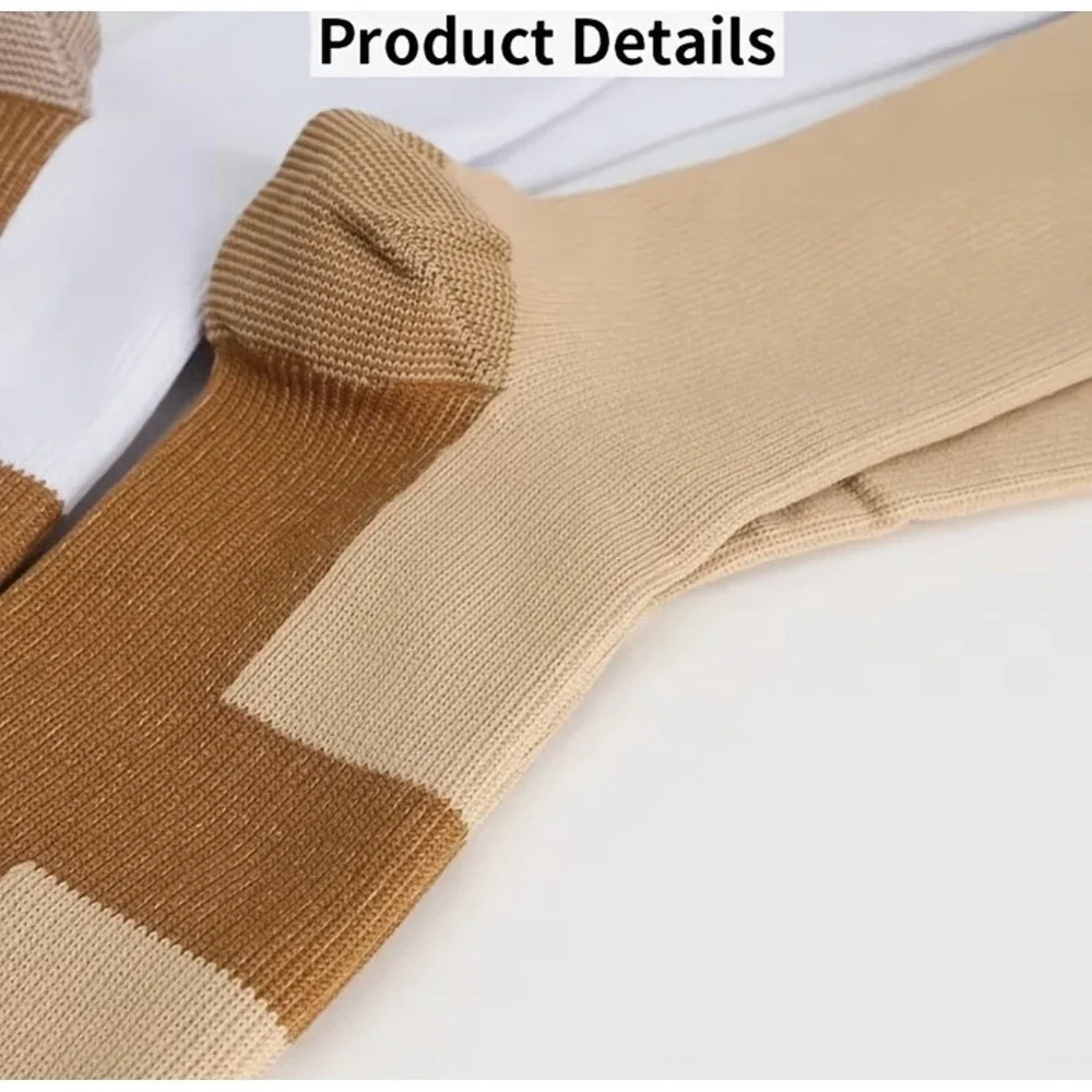 Unisex 20-30 mmHg Compression Socks L/XL Knee High Medical Beige Rib 4 Pack‎ NEW